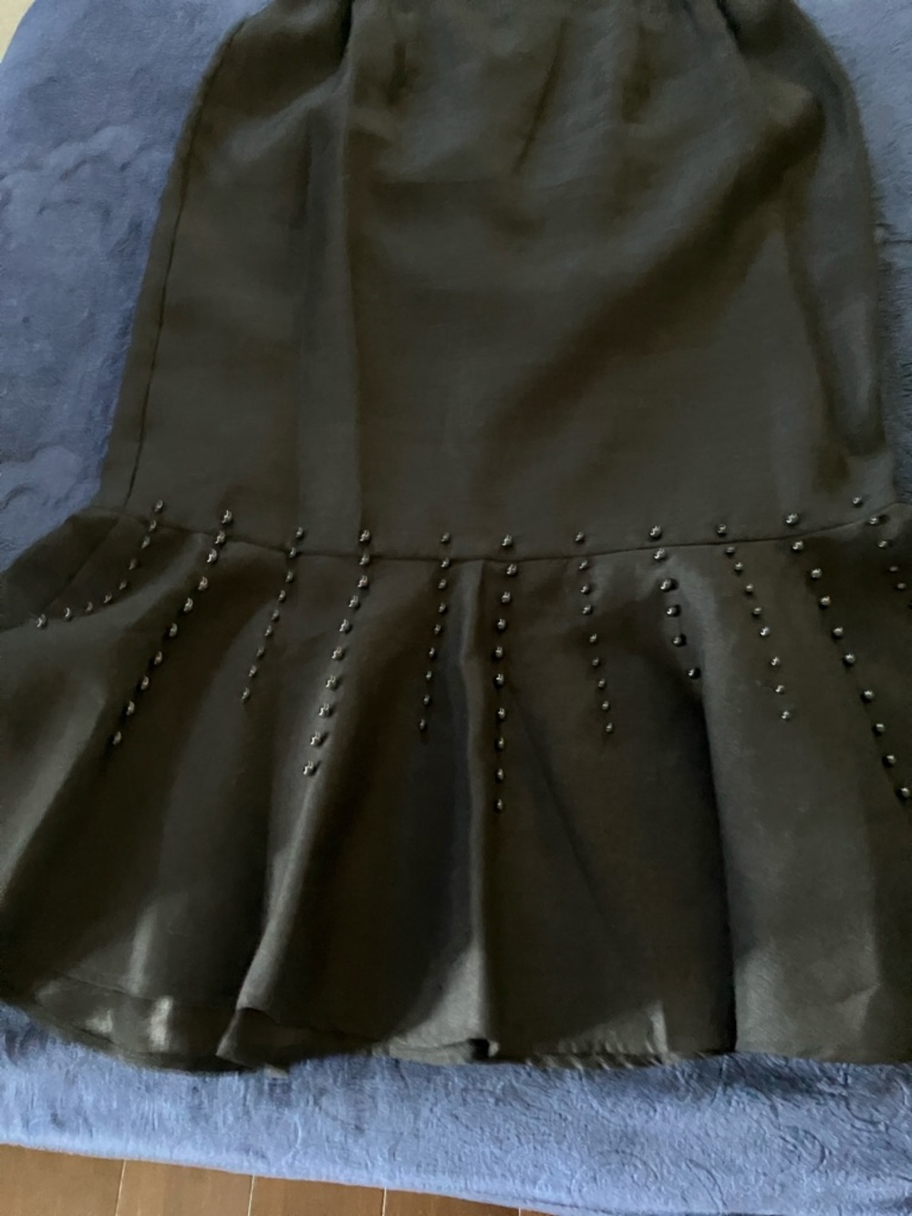 Black Midi Flared Skirt with Stud Detail